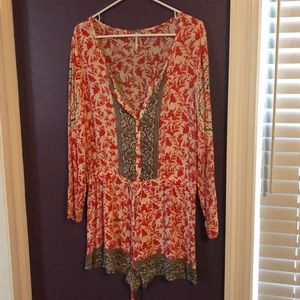 Free People burnt orange and green detailed romper